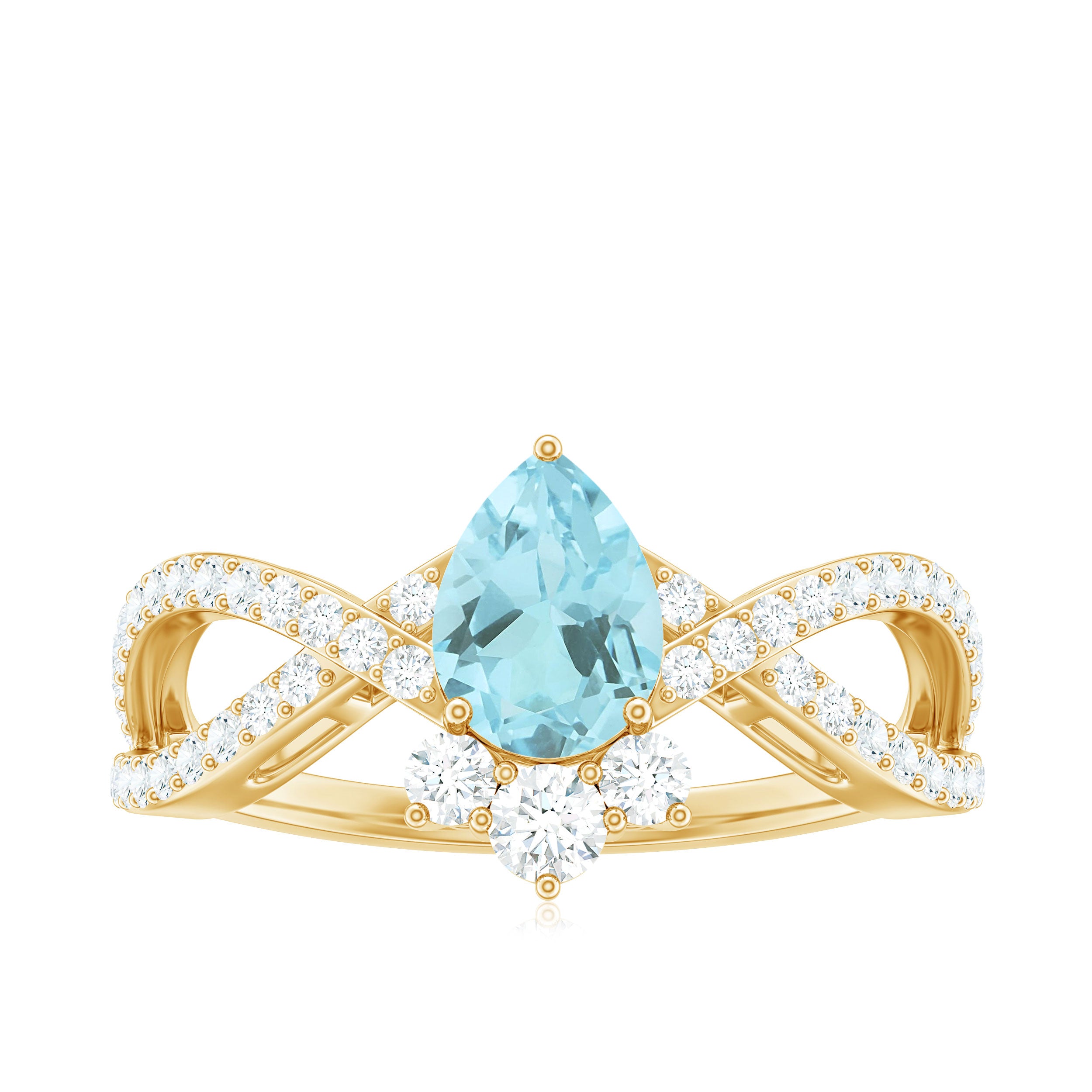 Rosec Jewels-Pear Cut Sky Blue Topaz Designer Crossover Engagement Ring with Diamond