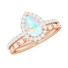 Rosec Jewels-Teardrop Ethiopian Opal Bridal Ring Set with Diamond