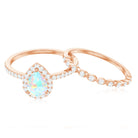 Rosec Jewels-Teardrop Ethiopian Opal Bridal Ring Set with Diamond