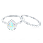 Rosec Jewels-Teardrop Ethiopian Opal Bridal Ring Set with Diamond