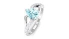 Rosec Jewels-Split Shank Pear Cut Aquamarine Solitaire Ring with Diamond