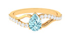 Rosec Jewels-Split Shank Pear Cut Aquamarine Solitaire Ring with Diamond