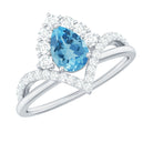 Rosec Jewels-Pear Cut Swiss Blue Topaz Designer Engagement Ring with Diamond