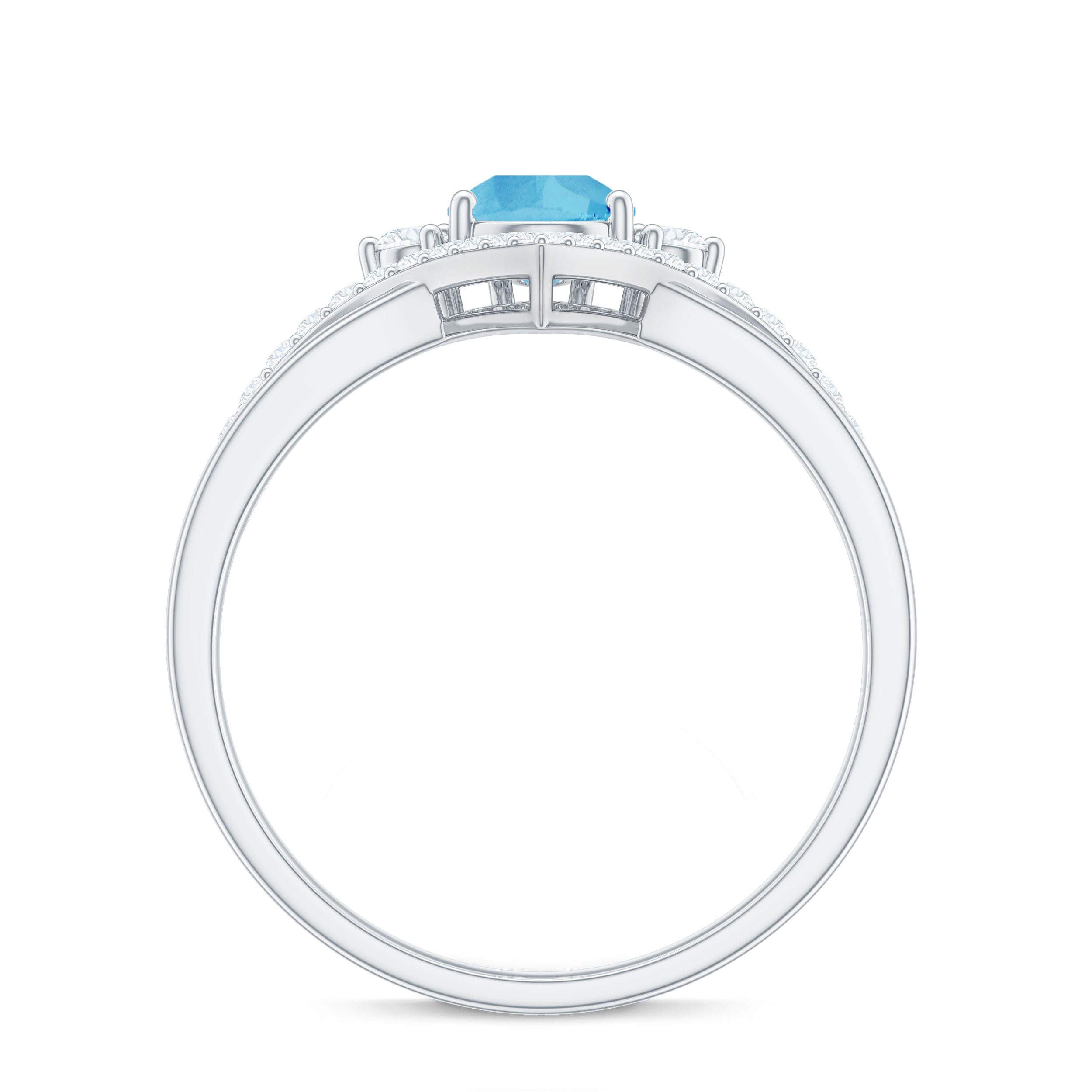 Rosec Jewels-Pear Cut Swiss Blue Topaz Designer Engagement Ring with Diamond