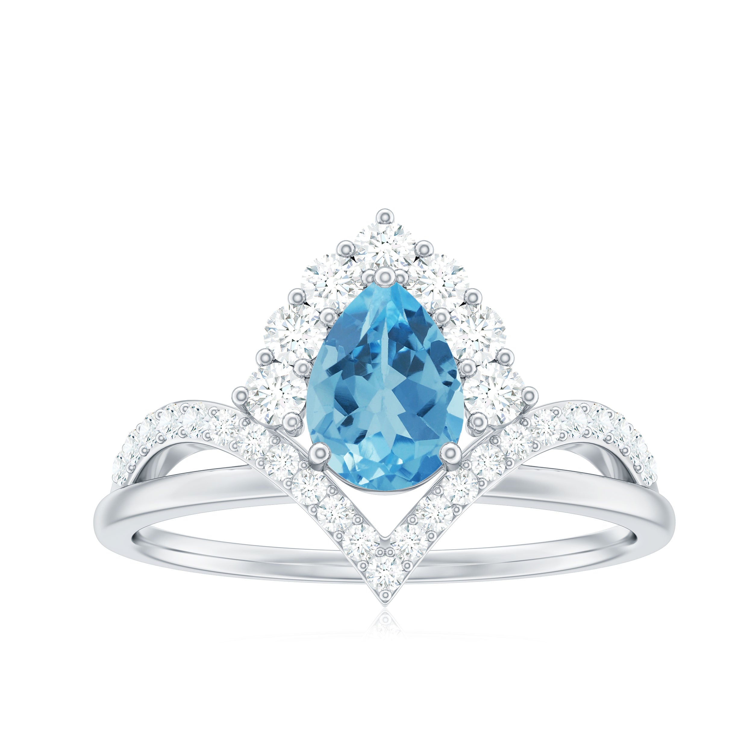 Rosec Jewels-Pear Cut Swiss Blue Topaz Designer Engagement Ring with Diamond