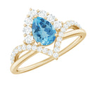 Rosec Jewels-Pear Cut Swiss Blue Topaz Designer Engagement Ring with Diamond