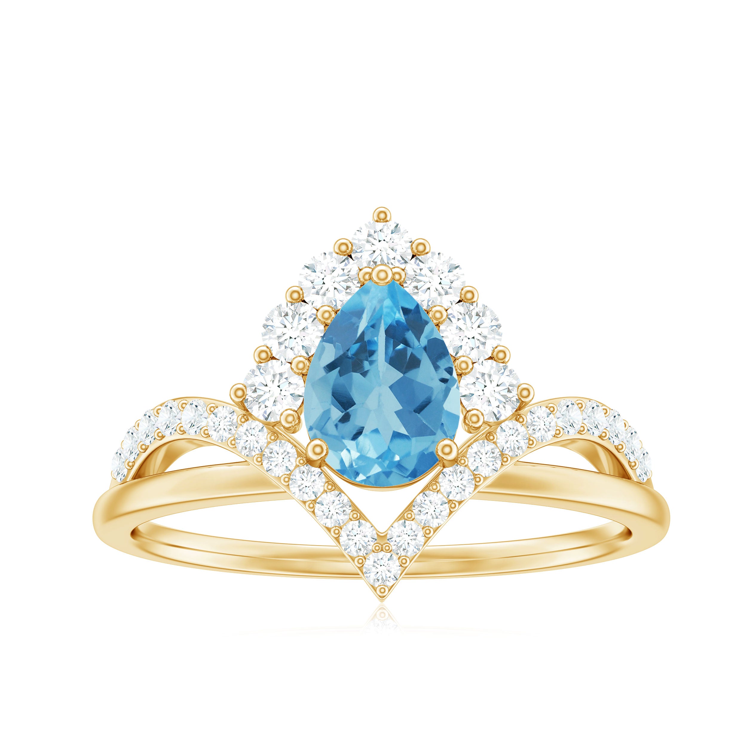 Rosec Jewels-Pear Cut Swiss Blue Topaz Designer Engagement Ring with Diamond