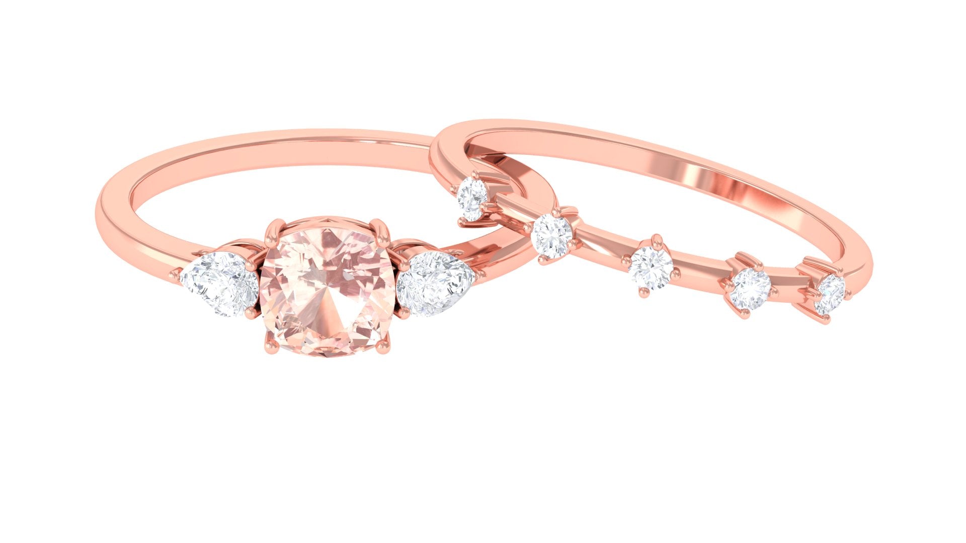 Rosec Jewels-Cushion Cut Morganite Ring Set with Diamond