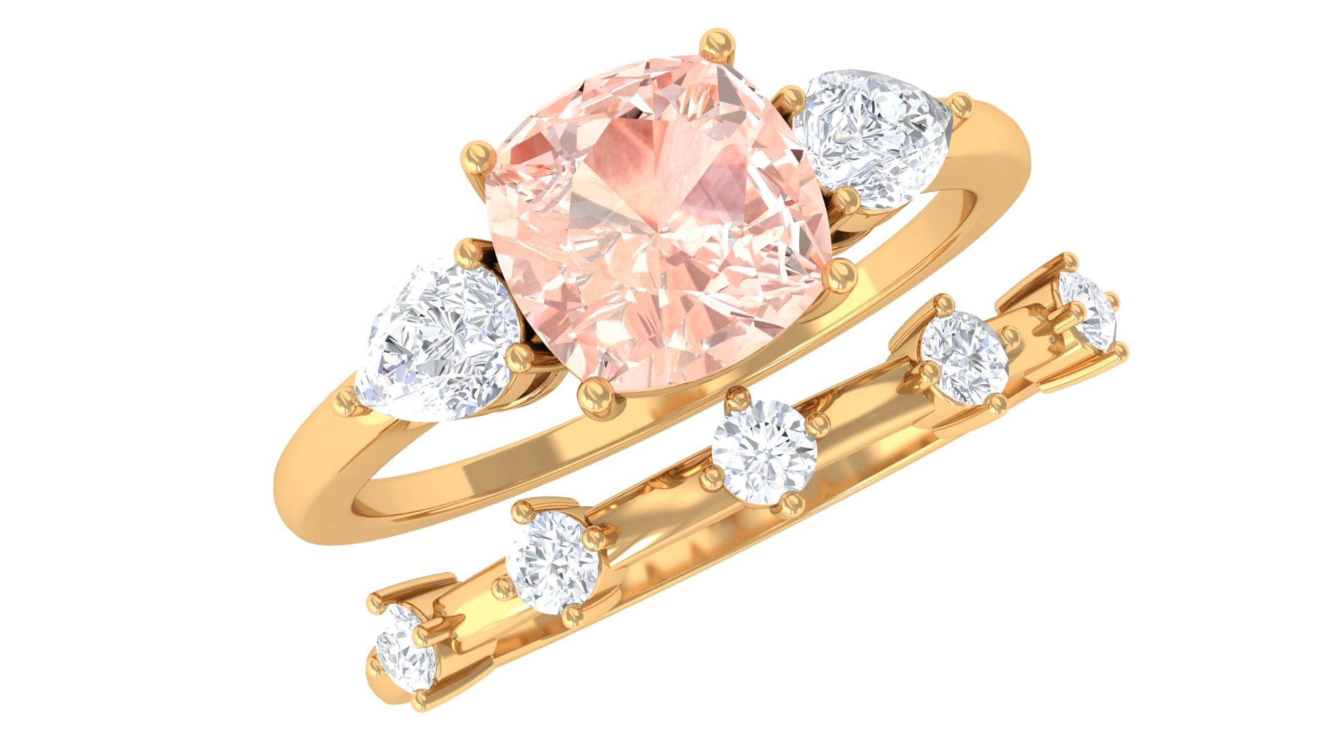 Rosec Jewels-Cushion Cut Morganite Ring Set with Diamond