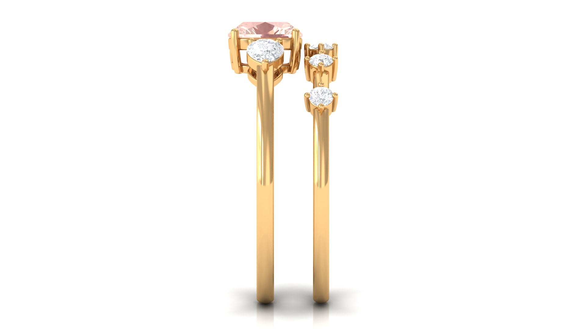 Rosec Jewels-Cushion Cut Morganite Ring Set with Diamond