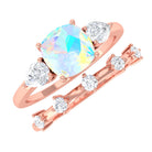 Rosec Jewels-Cushion Cut Real Ethiopian Opal Ring Set with Moissanite