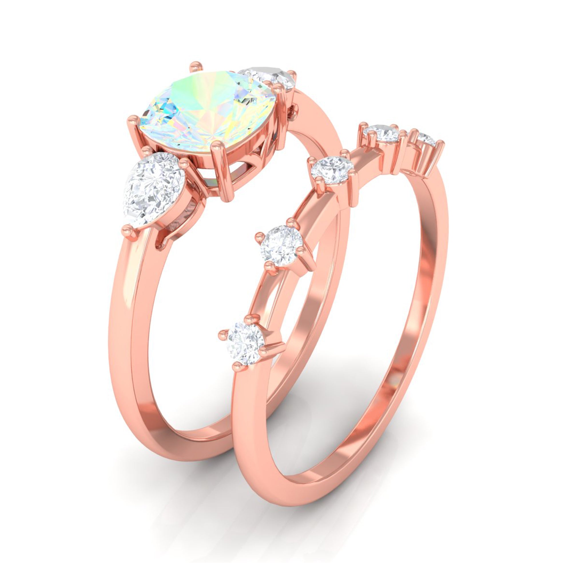 Rosec Jewels-Cushion Cut Real Ethiopian Opal Ring Set with Moissanite