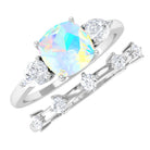 Rosec Jewels-Cushion Cut Real Ethiopian Opal Ring Set with Moissanite