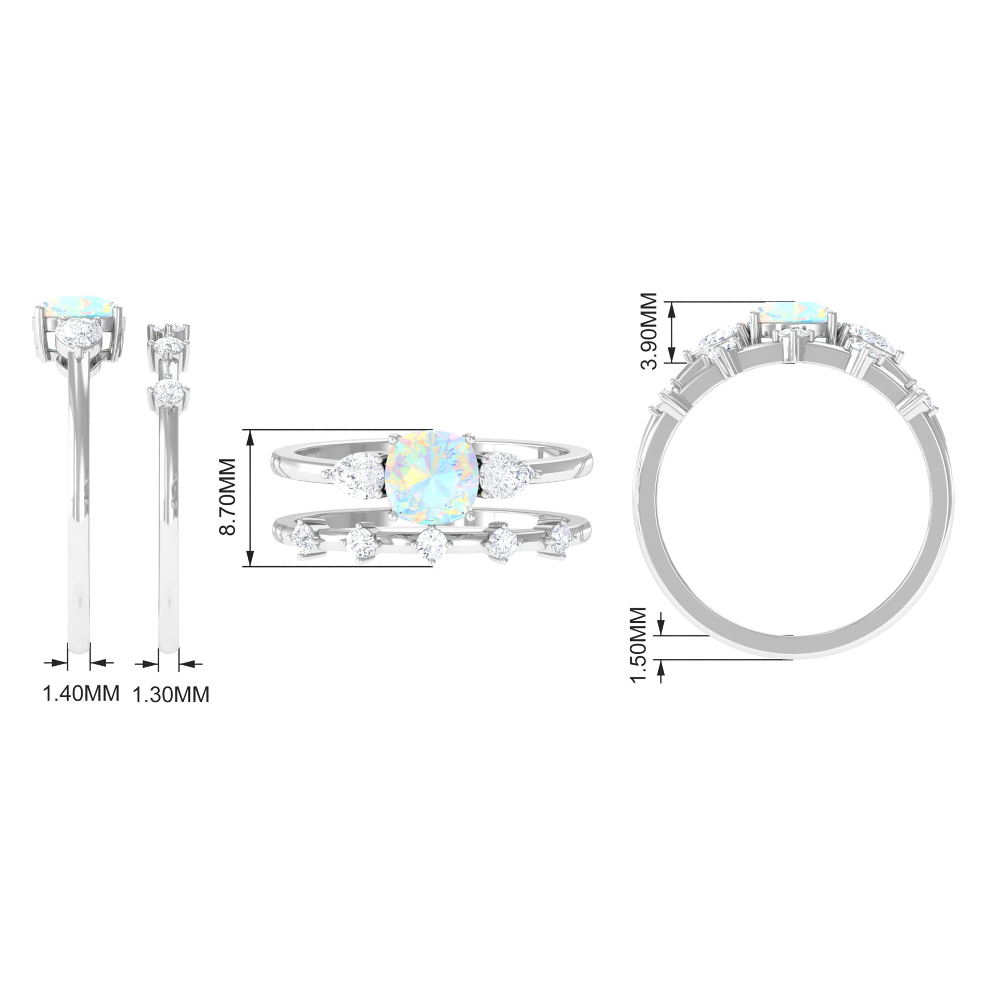 Rosec Jewels-Cushion Cut Real Ethiopian Opal Ring Set with Moissanite