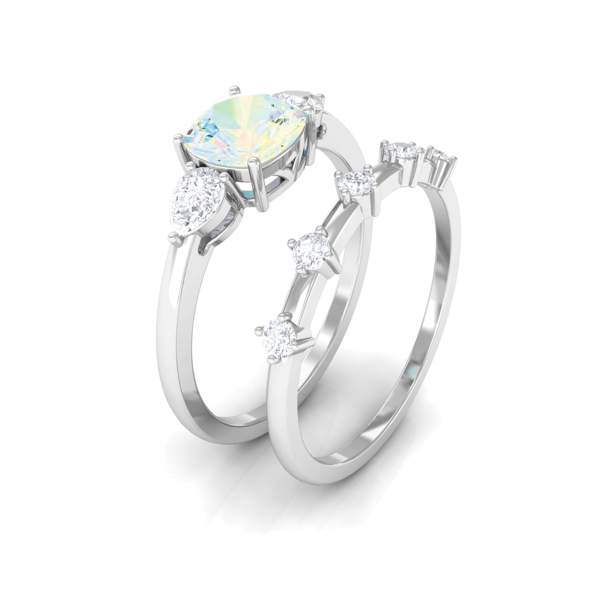 Rosec Jewels-Cushion Cut Real Ethiopian Opal Ring Set with Moissanite