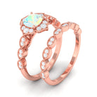 Rosec Jewels-Ethiopian Opal Flower Ring Set with Diamond and Beaded