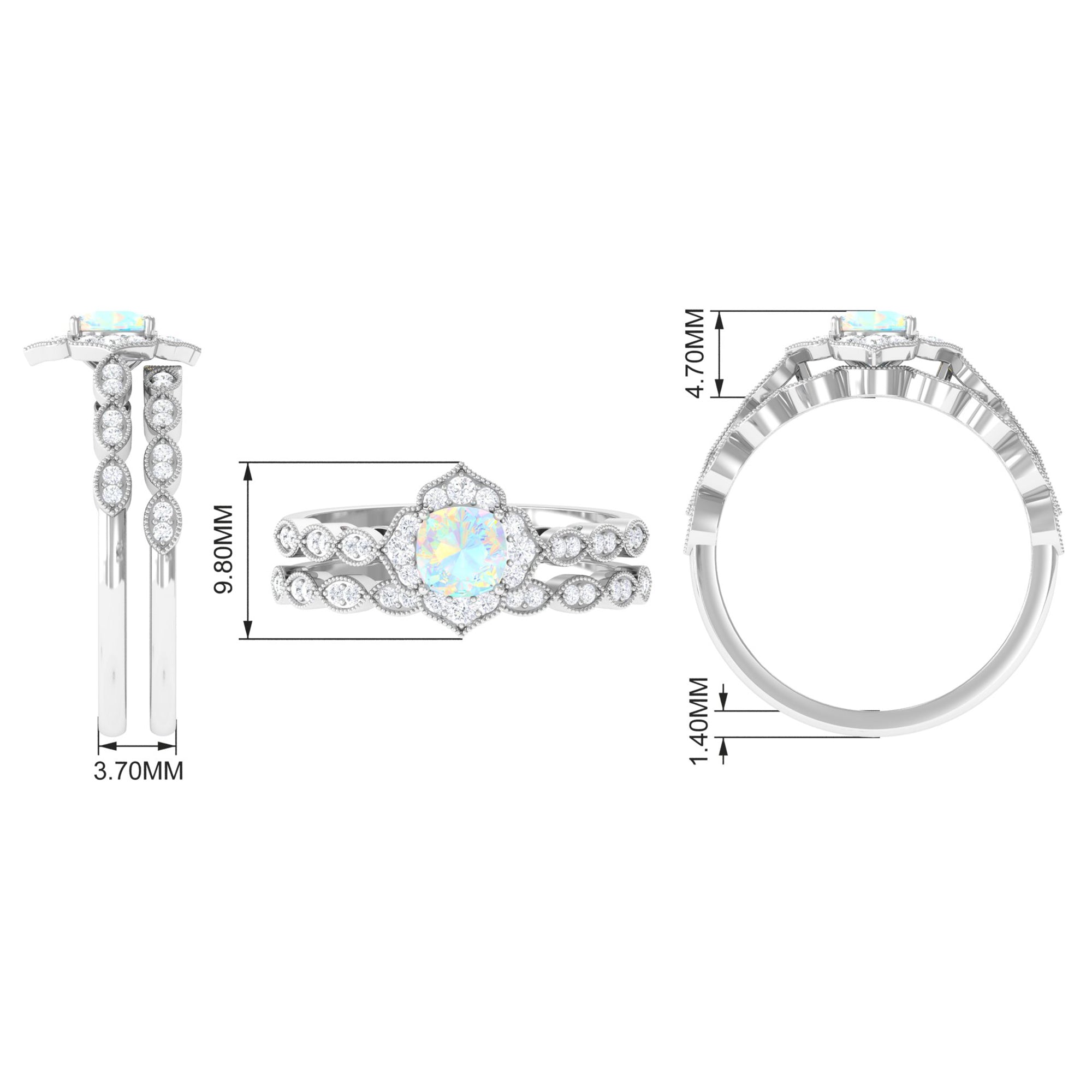 Rosec Jewels-Ethiopian Opal Flower Ring Set with Diamond and Beaded