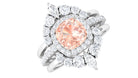 Rosec Jewels-Cushion Cut Morganite Wedding Ring Set with Moissanite