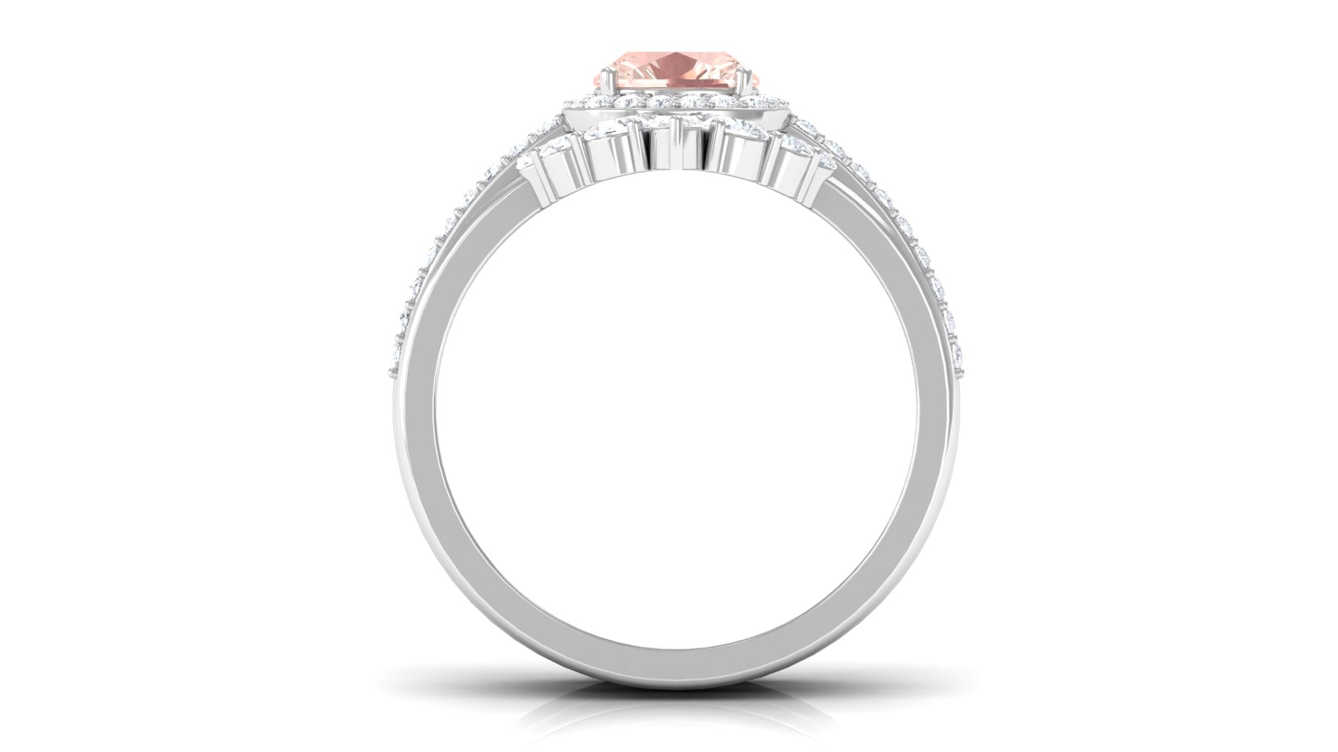 Rosec Jewels-Cushion Cut Morganite Wedding Ring Set with Moissanite