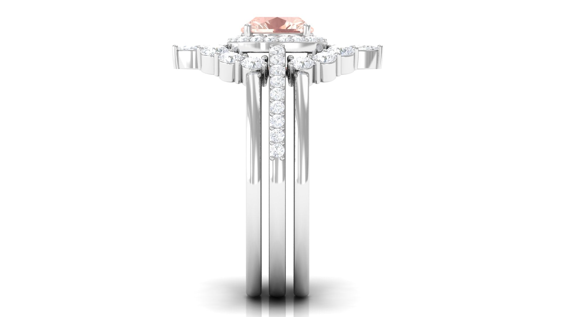 Rosec Jewels-Cushion Cut Morganite Wedding Ring Set with Moissanite