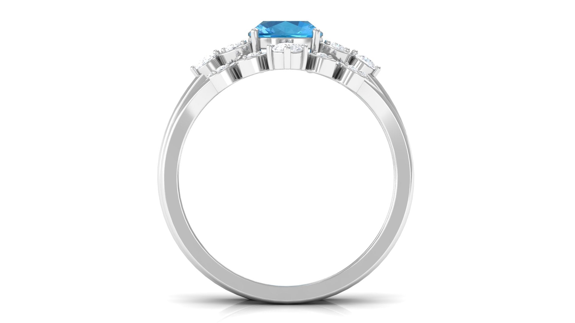 Rosec Jewels-Cushion Cut Swiss Blue Topaz Solitaire Ring Set with Diamond