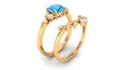 Rosec Jewels-Cushion Cut Swiss Blue Topaz Solitaire Ring Set with Diamond