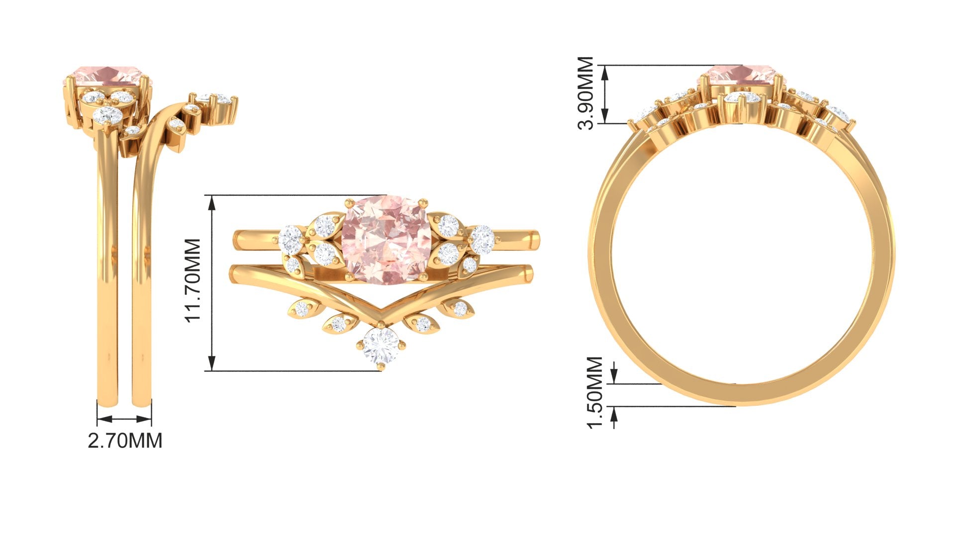 Rosec Jewels-Morganite and Diamond Ring Set with Leaf Motif