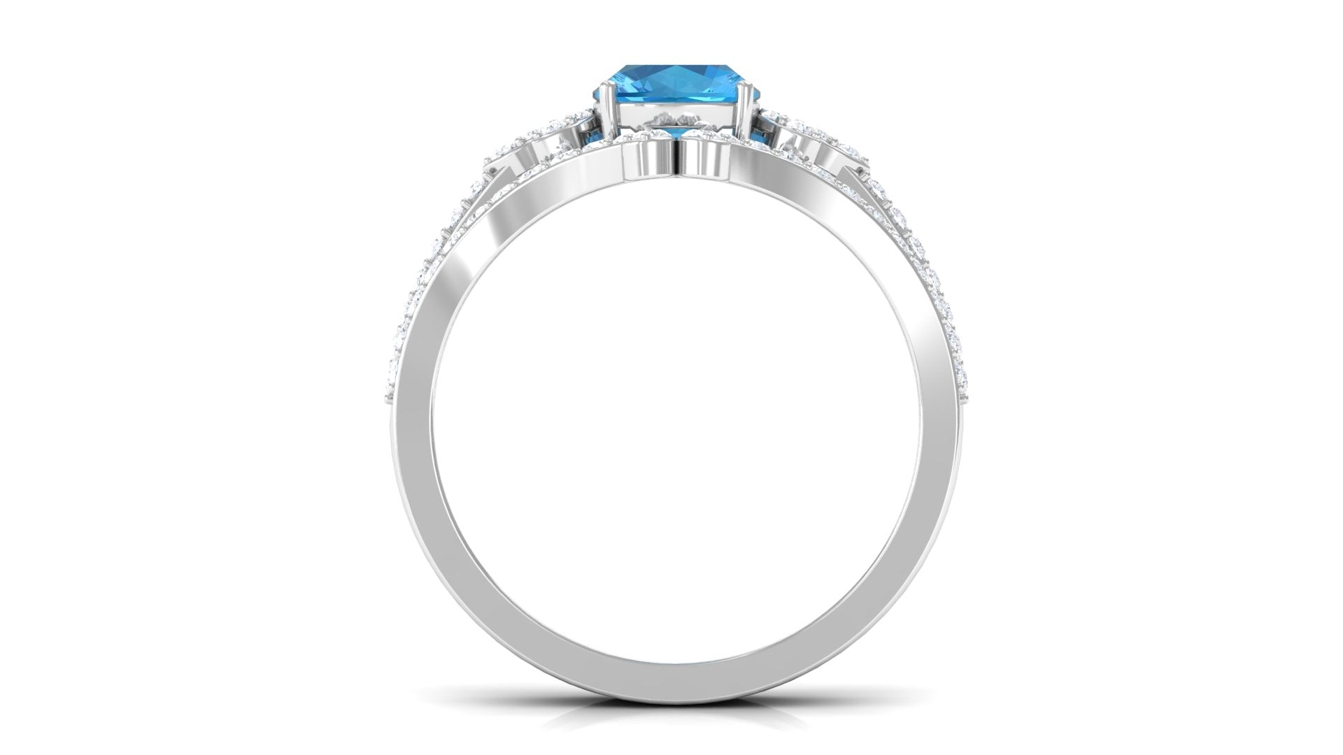 Rosec Jewels-Cushion Cut Swiss Blue Topaz Ring Set with Diamond