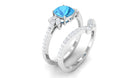 Rosec Jewels-Cushion Cut Swiss Blue Topaz Ring Set with Diamond