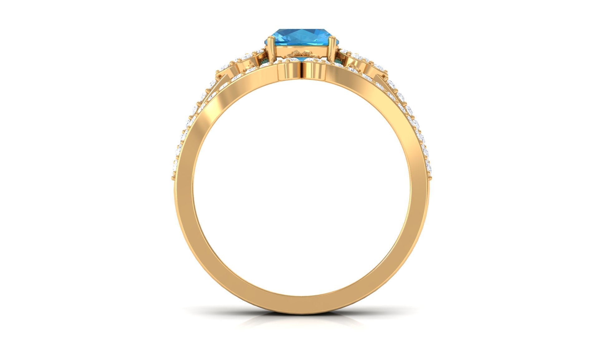 Rosec Jewels-Cushion Cut Swiss Blue Topaz Ring Set with Diamond