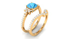 Rosec Jewels-Cushion Cut Swiss Blue Topaz Ring Set with Diamond