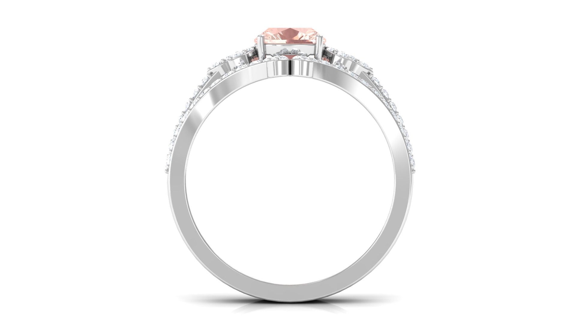 Rosec Jewels-Cushion Cut Morganite and Diamond Bridal Ring Set