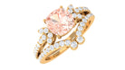 Rosec Jewels-Cushion Cut Morganite and Diamond Bridal Ring Set