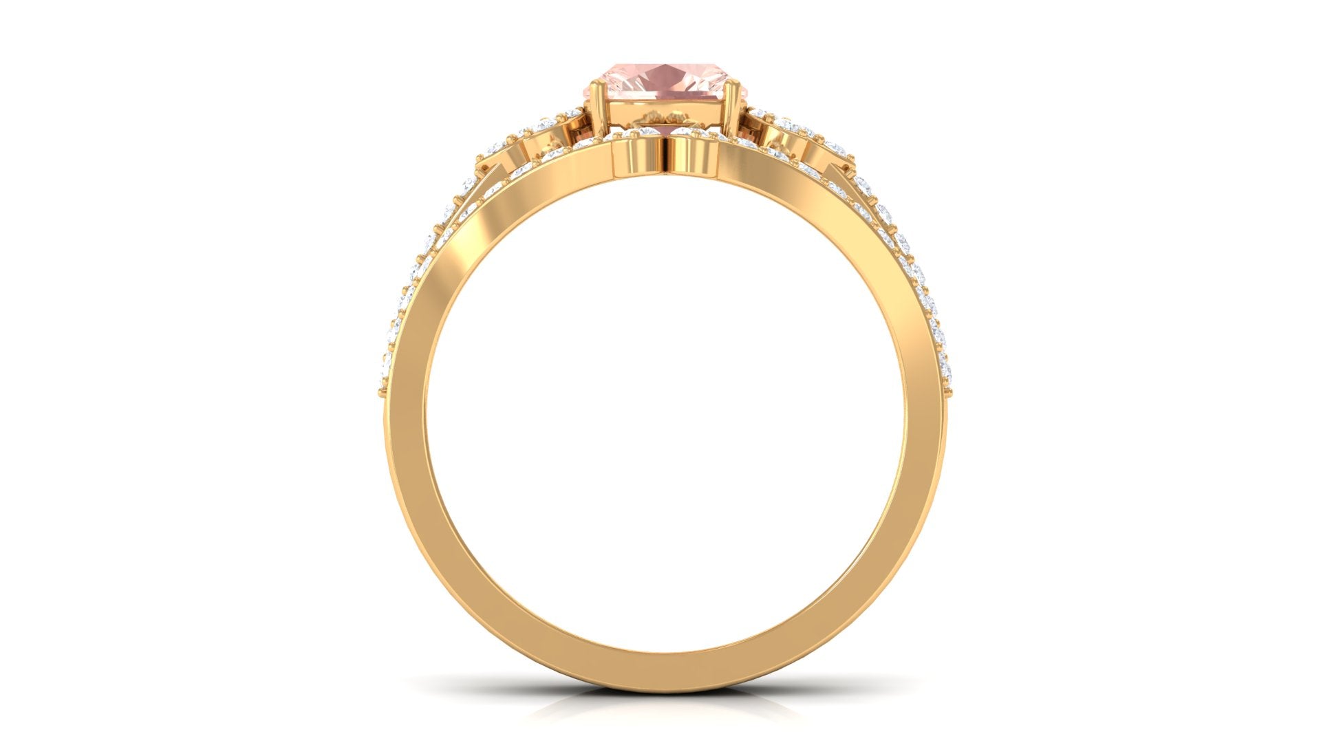 Rosec Jewels-Cushion Cut Morganite and Diamond Bridal Ring Set