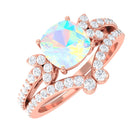 Rosec Jewels-Cushion Cut Ethiopian Opal and Diamond Bridal Ring Set