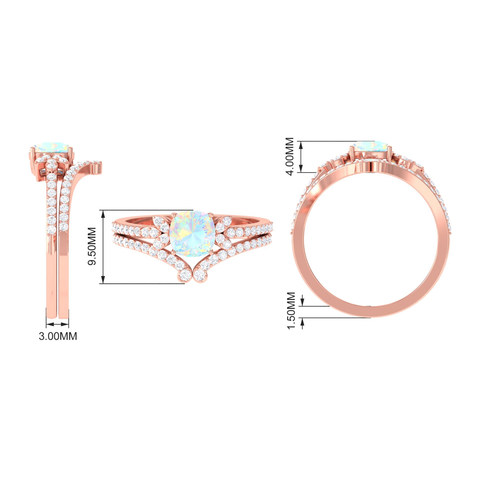 Rosec Jewels-Cushion Cut Ethiopian Opal and Diamond Bridal Ring Set