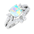 Rosec Jewels-Cushion Cut Ethiopian Opal and Diamond Bridal Ring Set