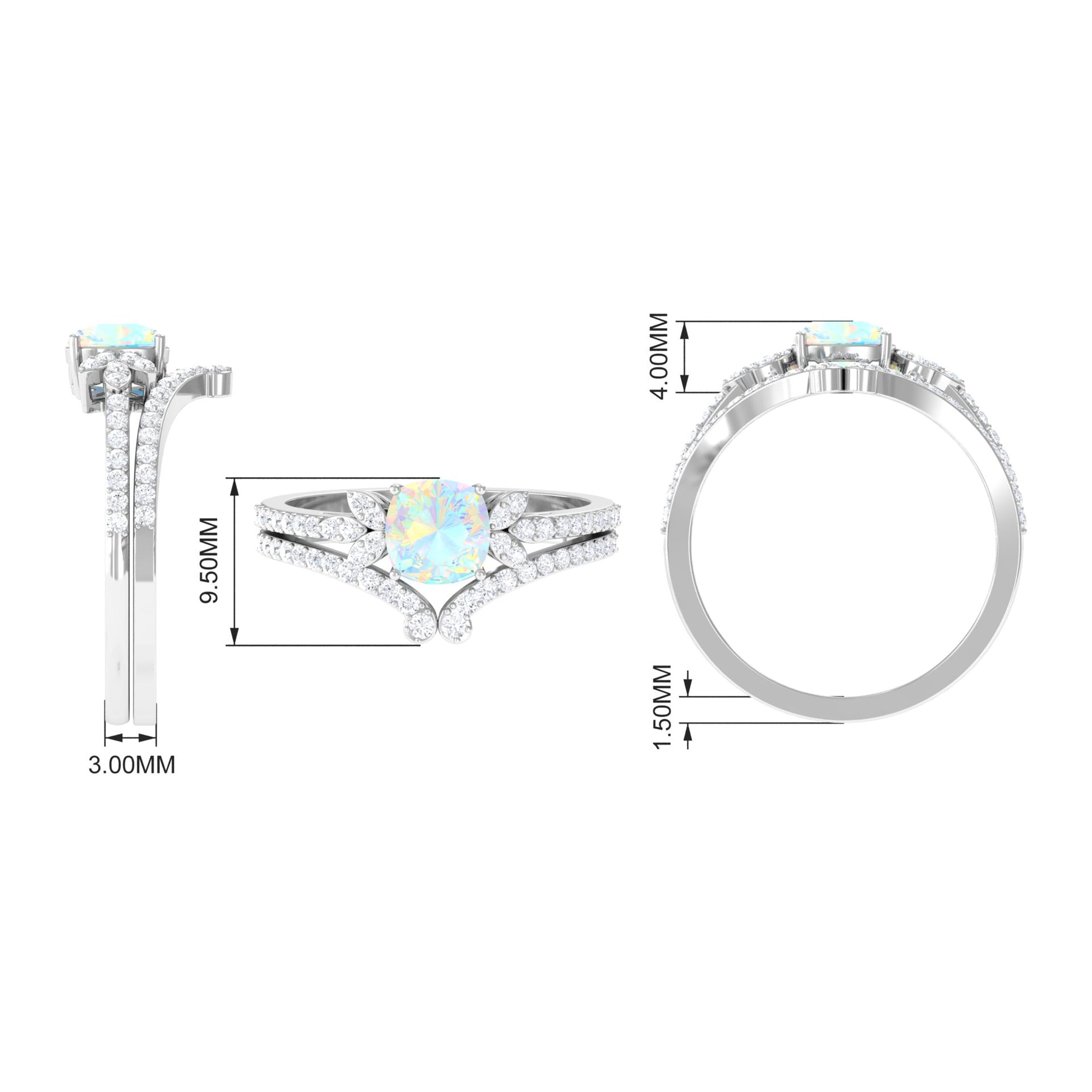 Rosec Jewels-Cushion Cut Ethiopian Opal and Diamond Bridal Ring Set