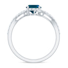 Rosec Jewels-Oval Cut London Blue Topaz Solitaire Bypass Ring with Diamond