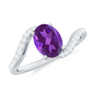 Rosec Jewels-Oval Solitaire Amethyst Engagement Ring with Diamond