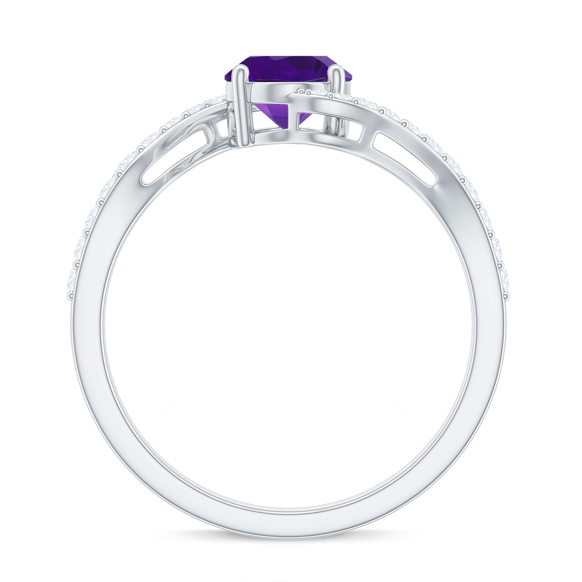 Rosec Jewels-Oval Solitaire Amethyst Engagement Ring with Diamond