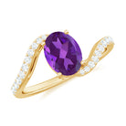 Rosec Jewels-Oval Solitaire Amethyst Engagement Ring with Diamond