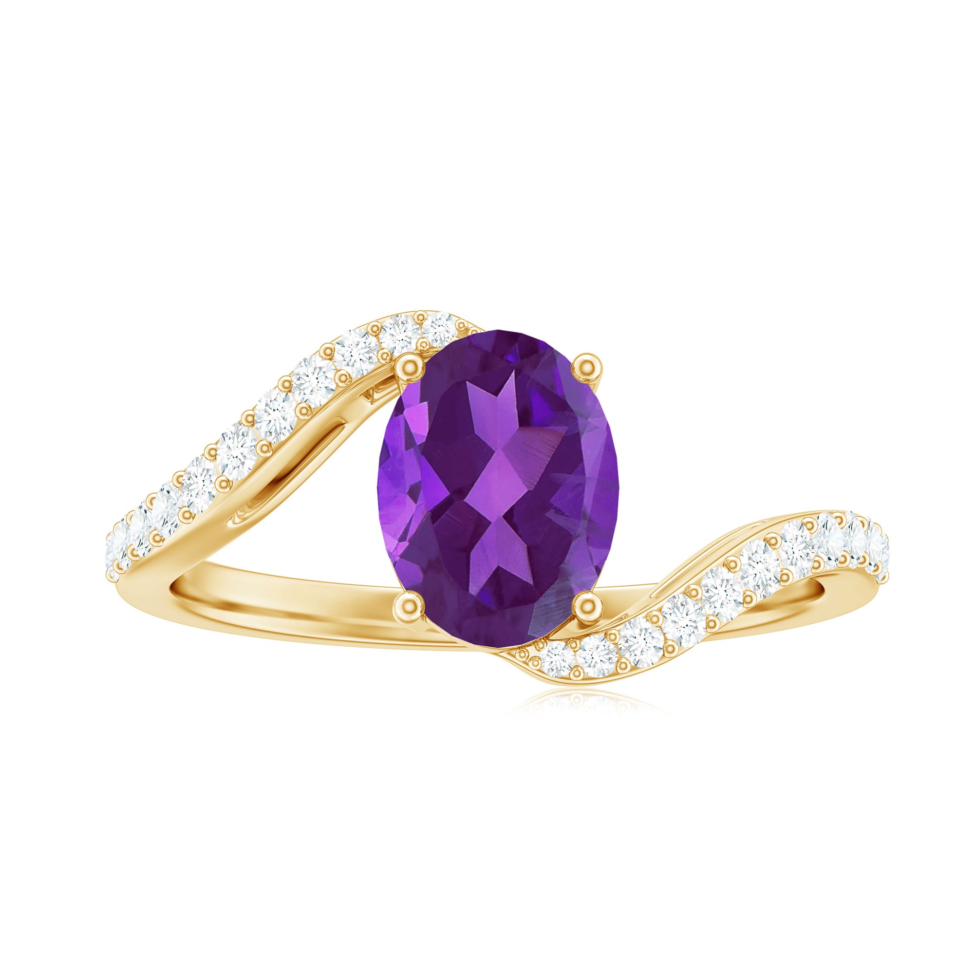 Rosec Jewels-Oval Solitaire Amethyst Engagement Ring with Diamond