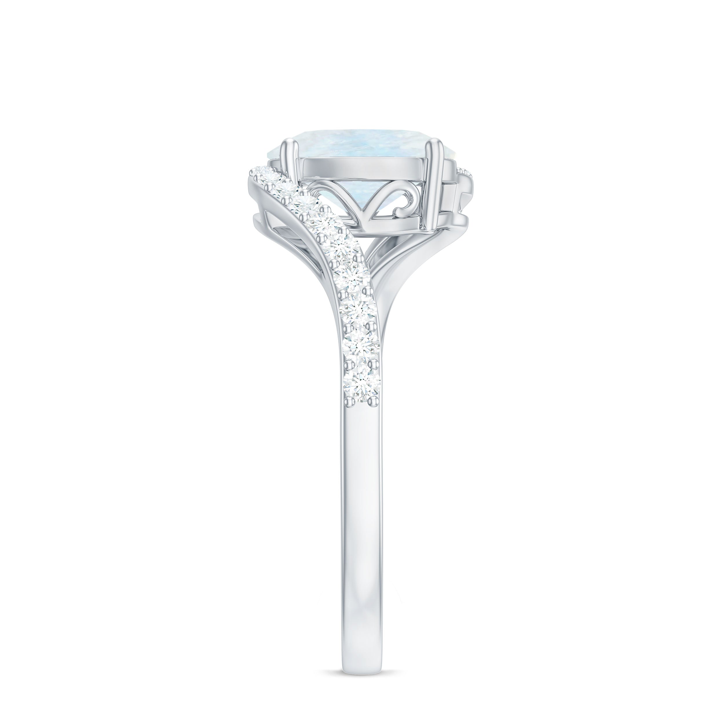 Rosec Jewels-Oval Cut Solitaire Moonstone and Diamond Bypass Ring