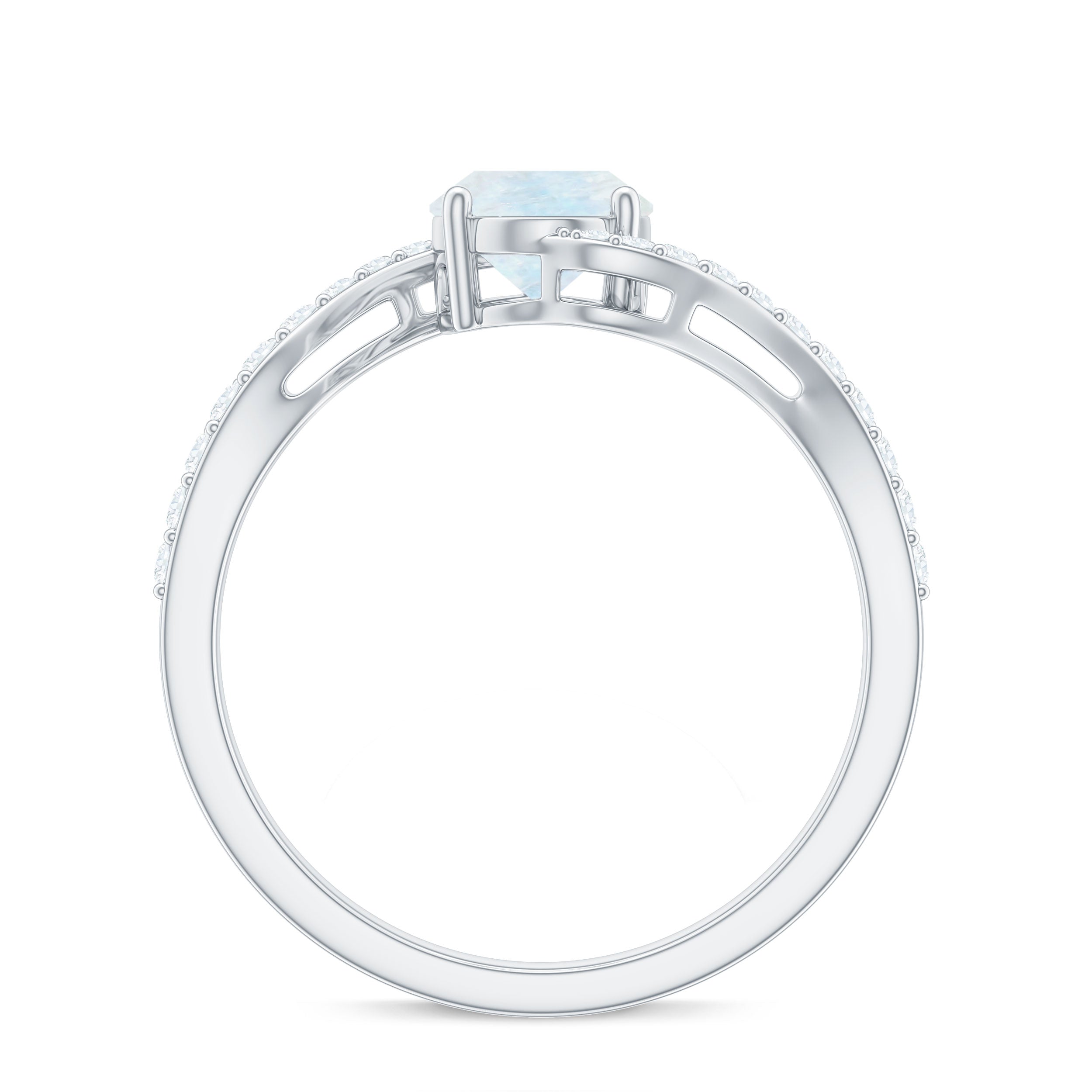 Rosec Jewels-Oval Cut Solitaire Moonstone and Diamond Bypass Ring