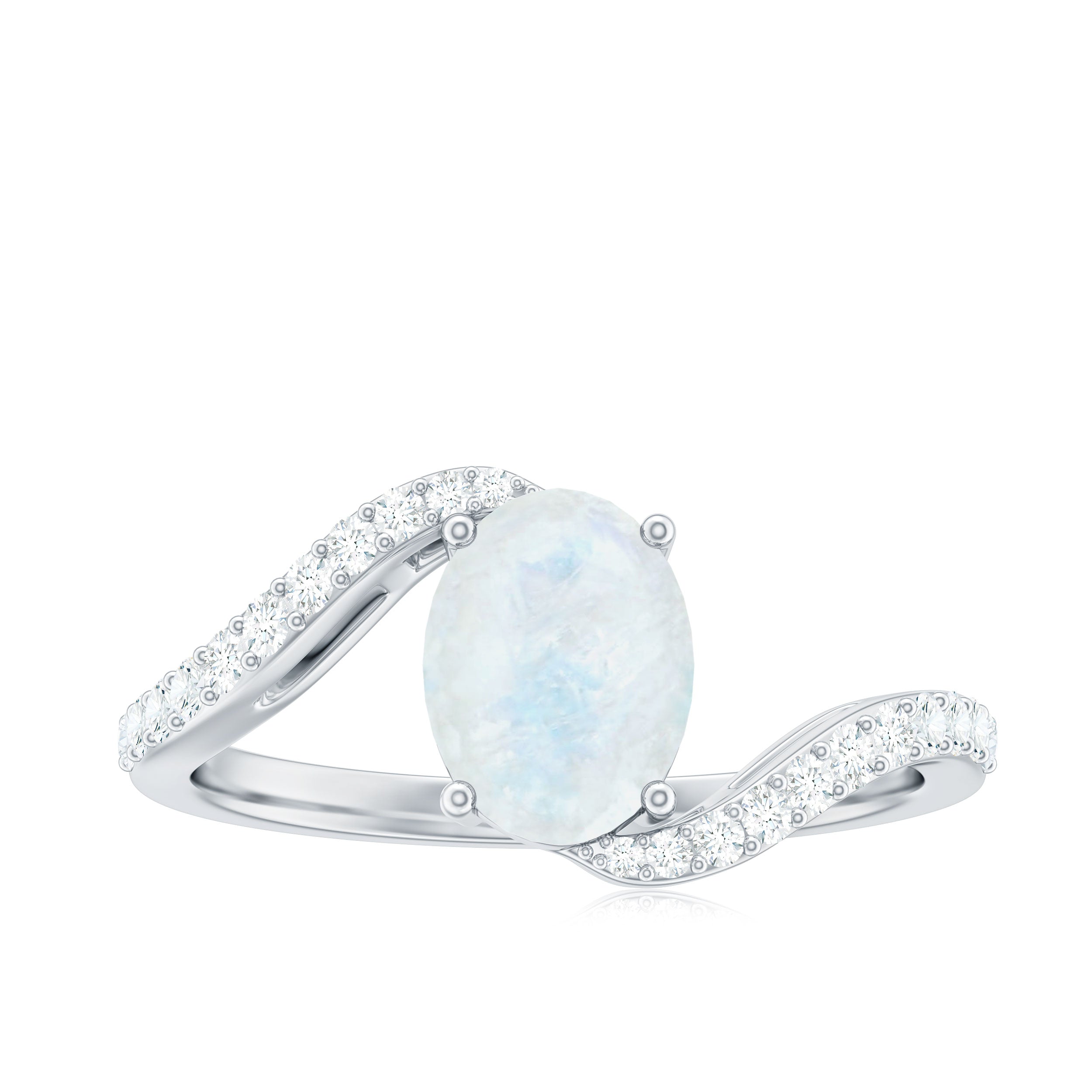 Rosec Jewels-Oval Cut Solitaire Moonstone and Diamond Bypass Ring