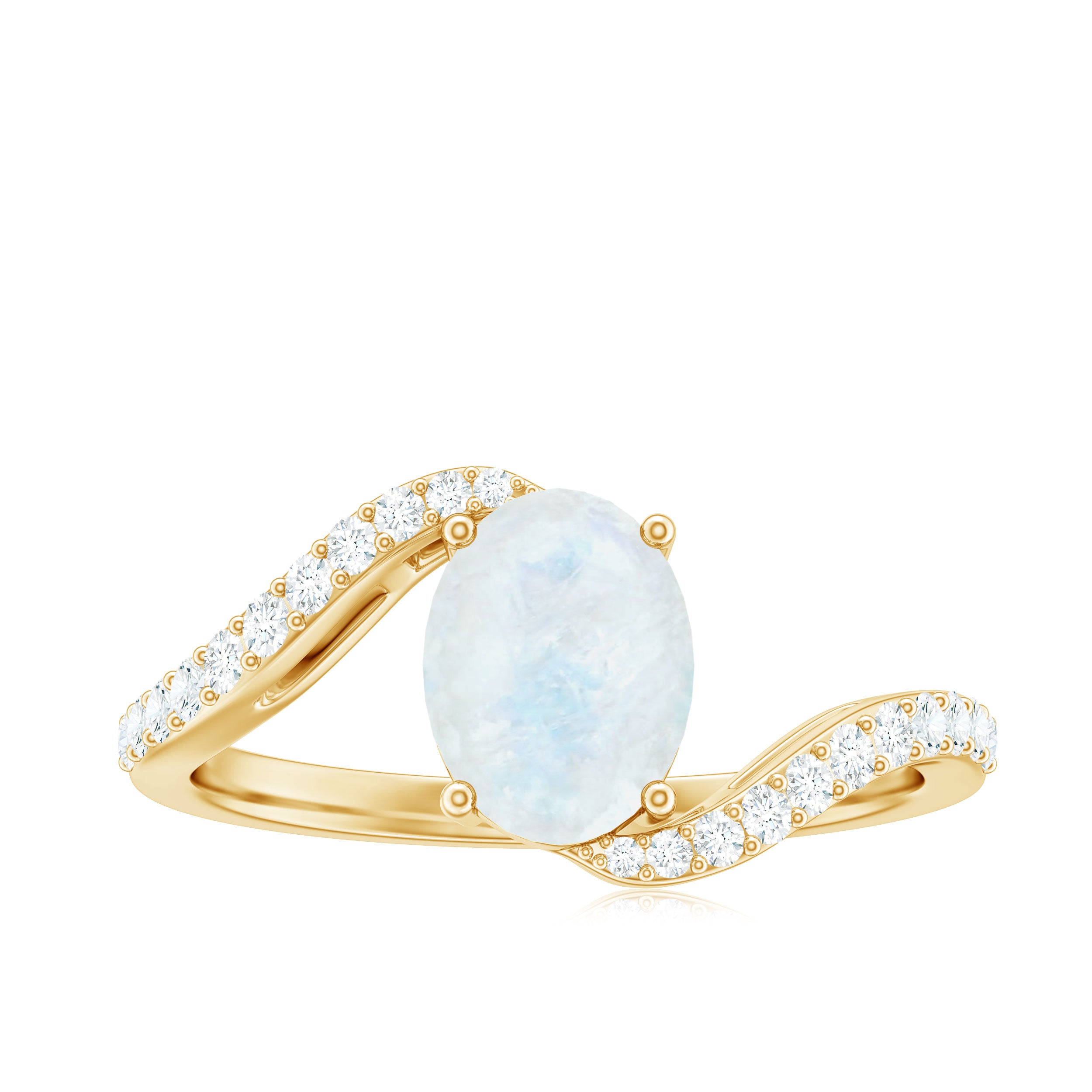 Rosec Jewels-Oval Cut Solitaire Moonstone and Diamond Bypass Ring