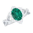 Rosec Jewels-Created Emerald and Diamond Flower Halo Engagement Ring