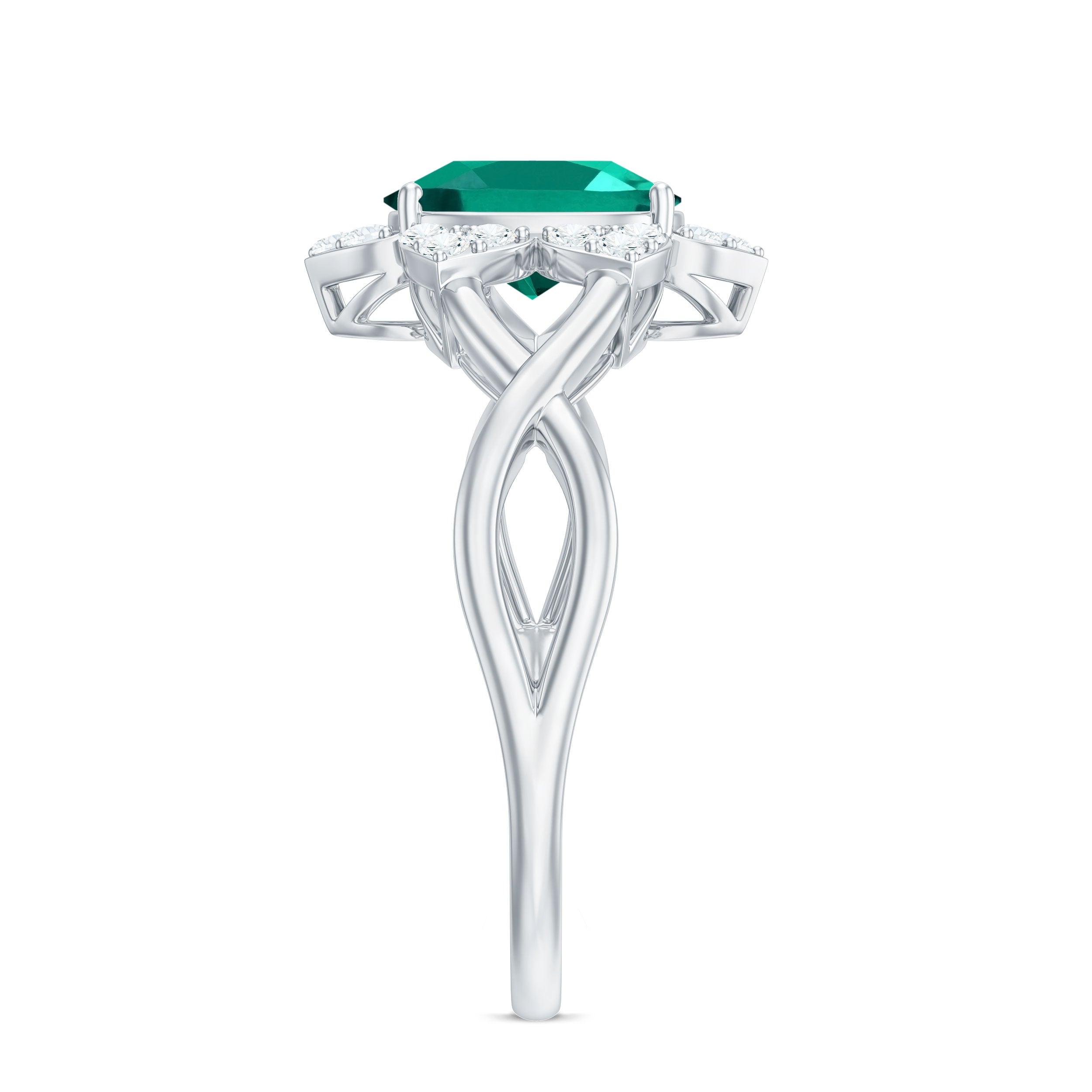 Rosec Jewels-Created Emerald and Diamond Flower Halo Engagement Ring