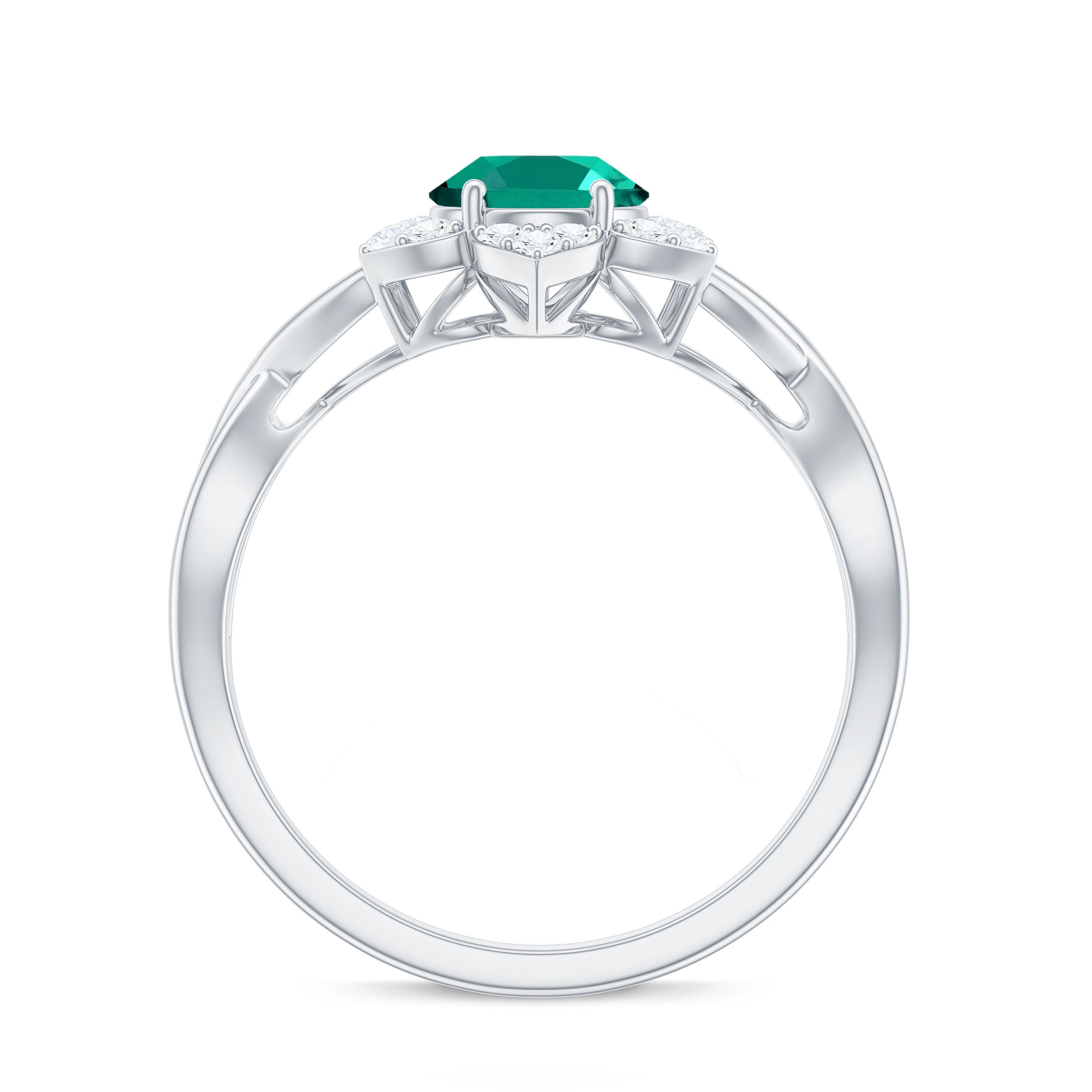 Rosec Jewels-Created Emerald and Diamond Flower Halo Engagement Ring